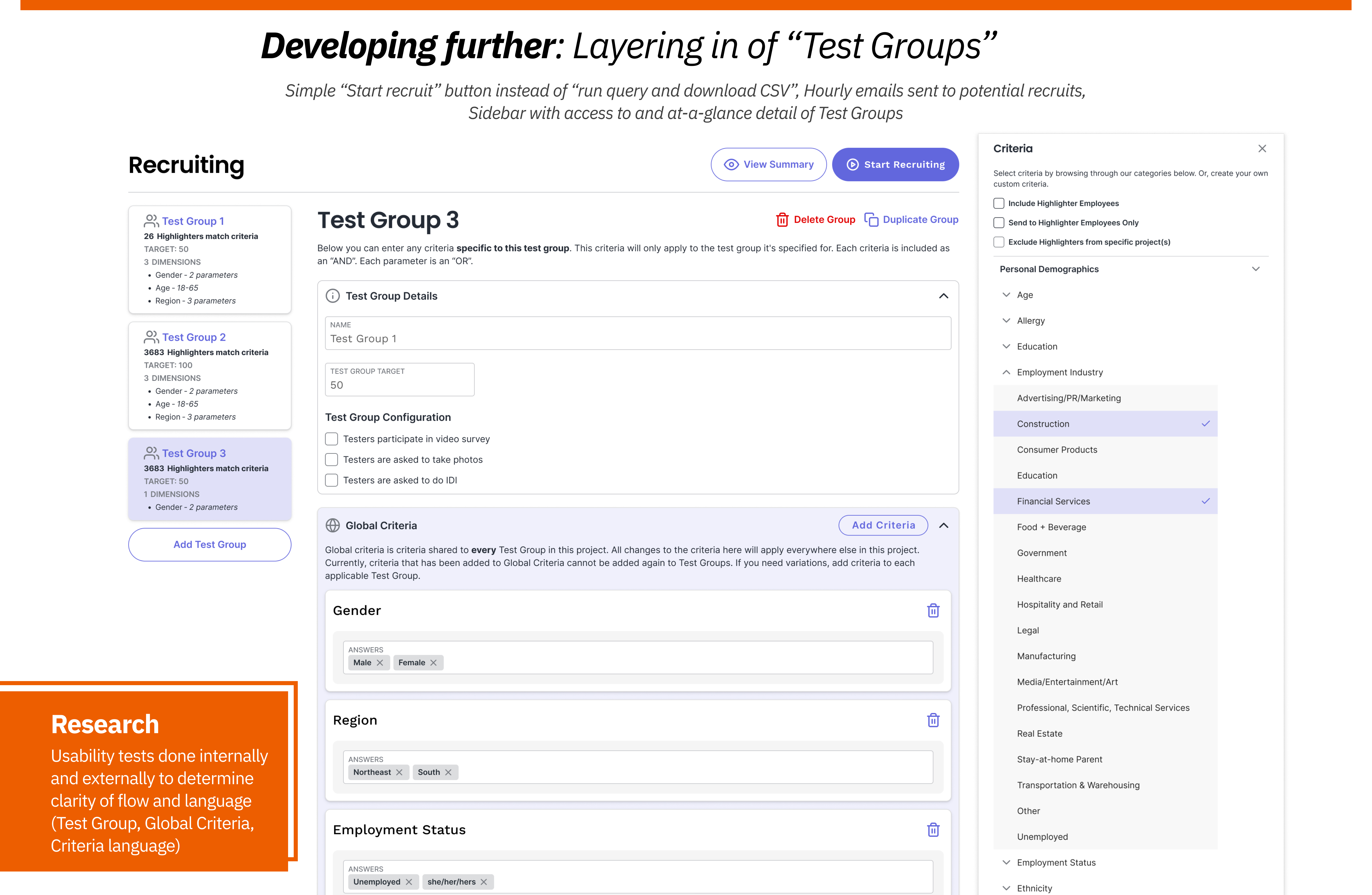 Developing further: Layering in Test Groups